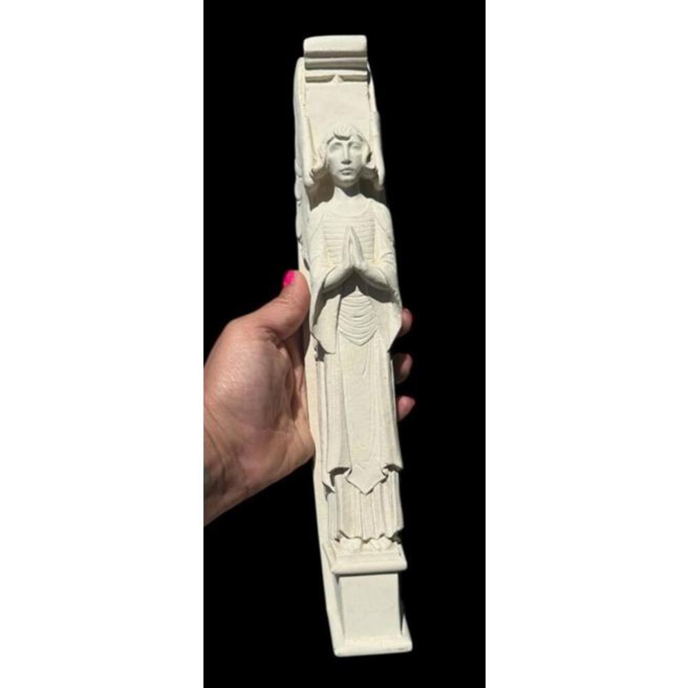 Vintage Gothic Revival Praying Angel Plaster Resin Religious Sculpture Wall Art